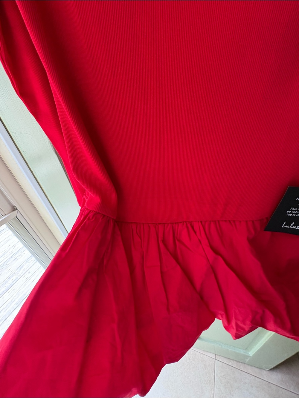 Lulus NWT Red Long Sleeve Ruffle Hem Mini Dress M - Picture 3 of 7